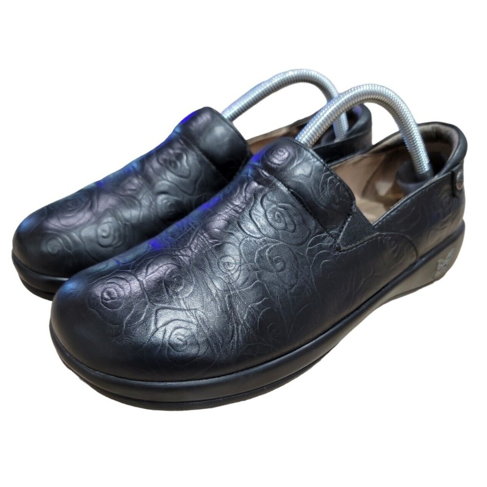 Alegria Women's Night Rosette Black Leather Comfort Shoes Sz‎ 41 EU/ 10.5-11 US